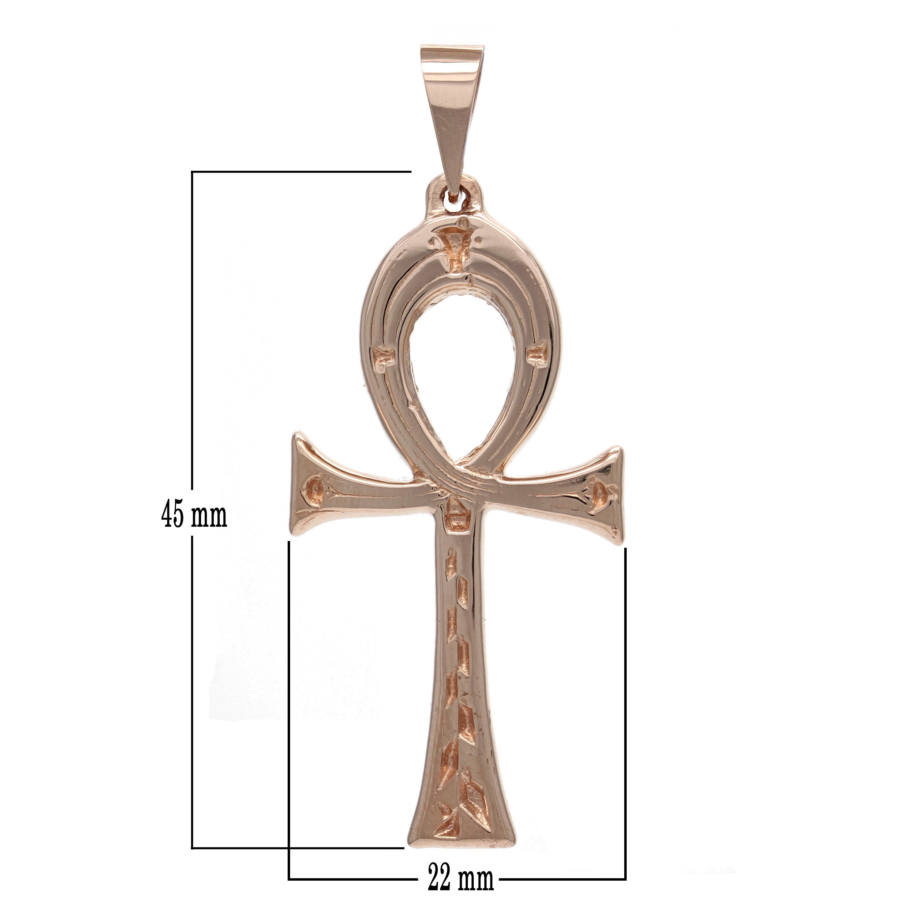14k Yellow, White or Rose Gold Egyptian Ankh and Vine Cross Charm or Pendant