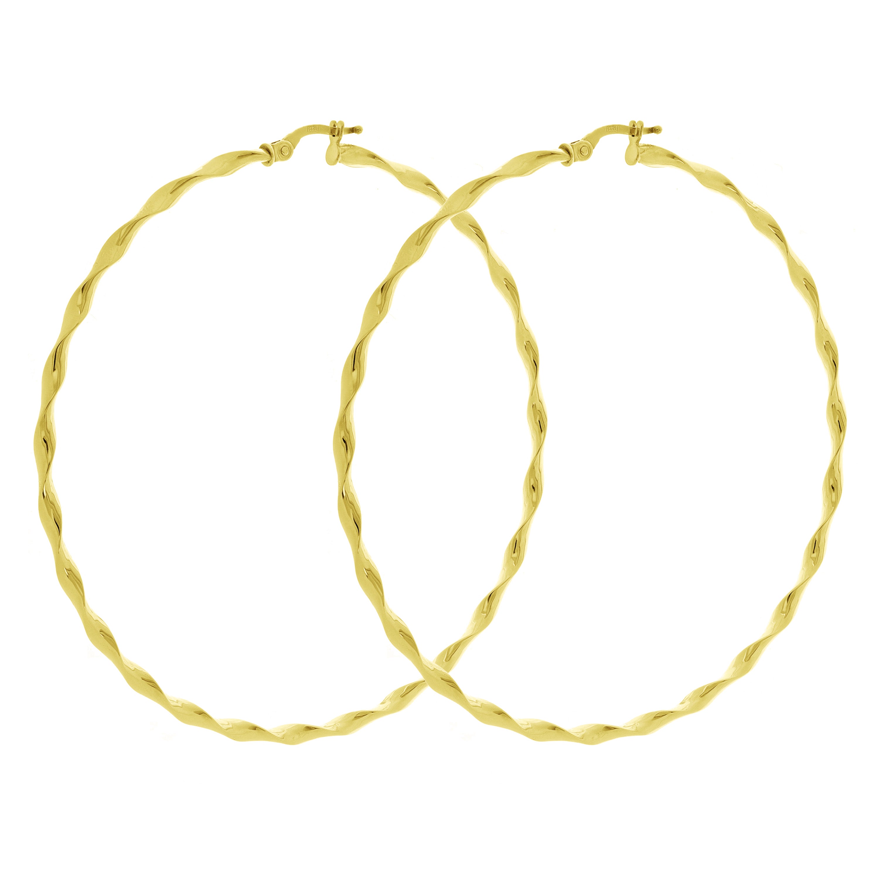 Italian 14k Yellow Gold Large Twisted Round Hoop Earrings 2.7" 2.5mm 2.6 grams