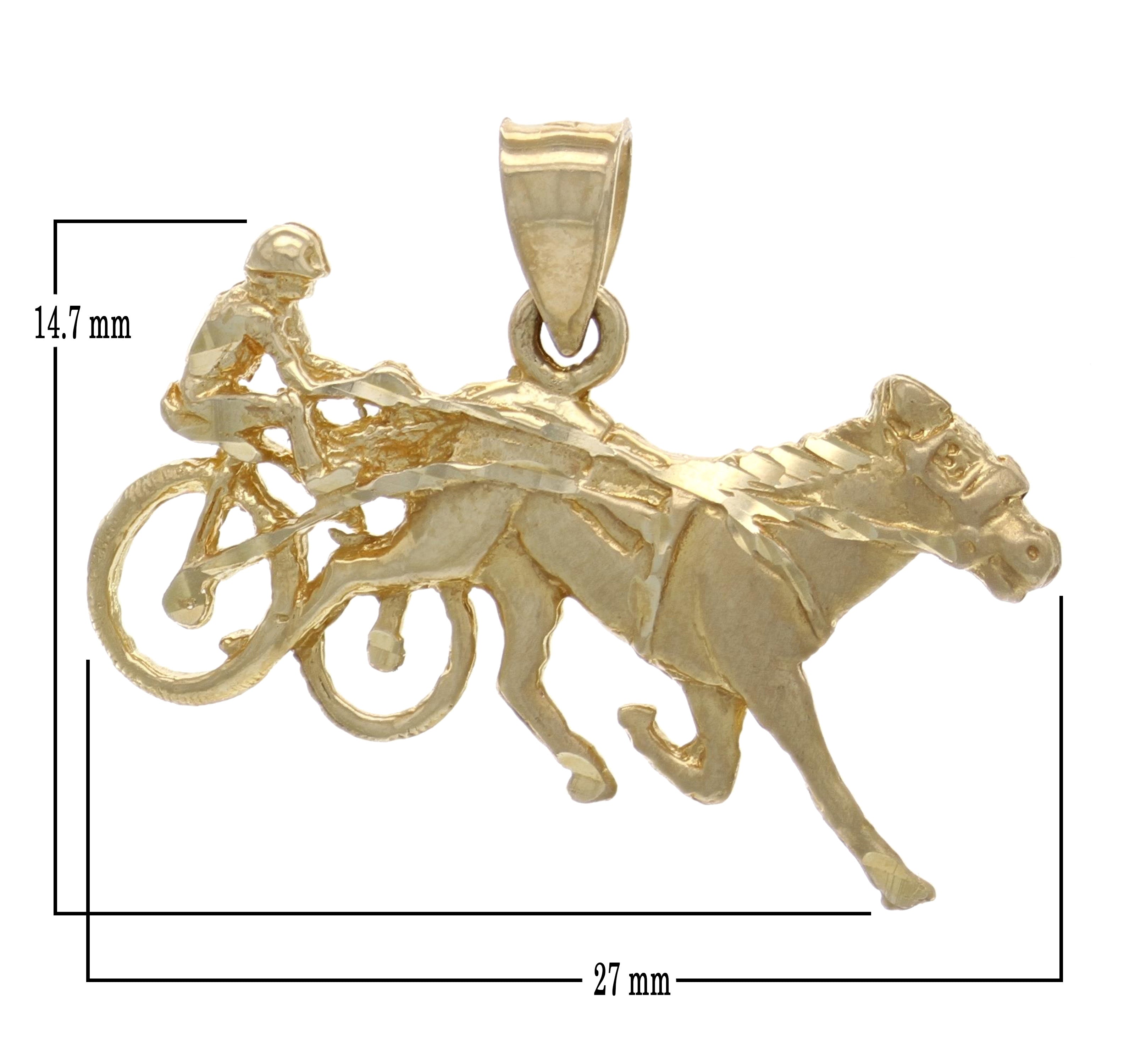 14k Yellow Gold Harness Racing Race Horse Sulky Jockey Charm Pendant 2.9 grams - Yellow