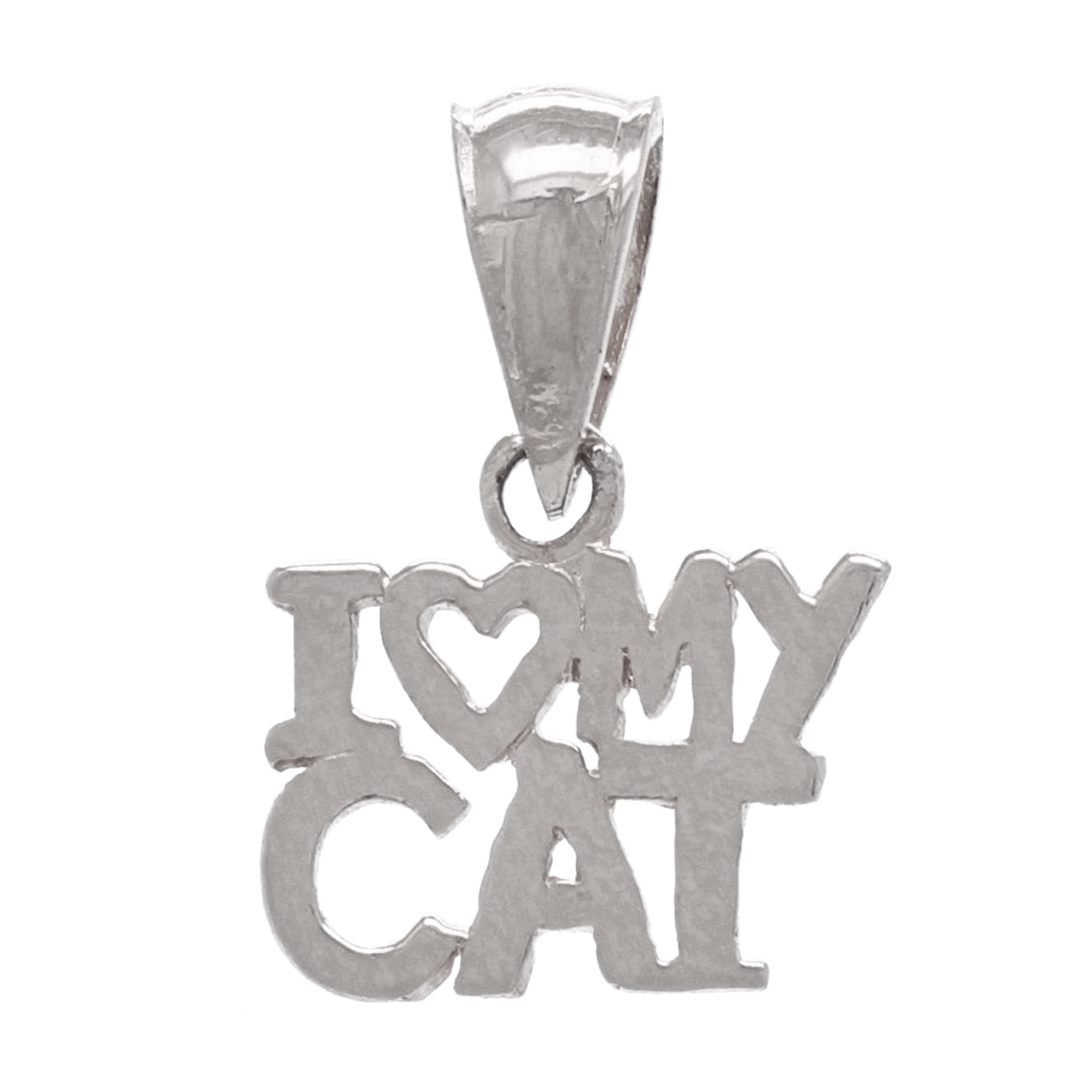 14k White Gold Solid I Heart MY CAT I Love MY CAT Charm Pendant 0.6 gram - White