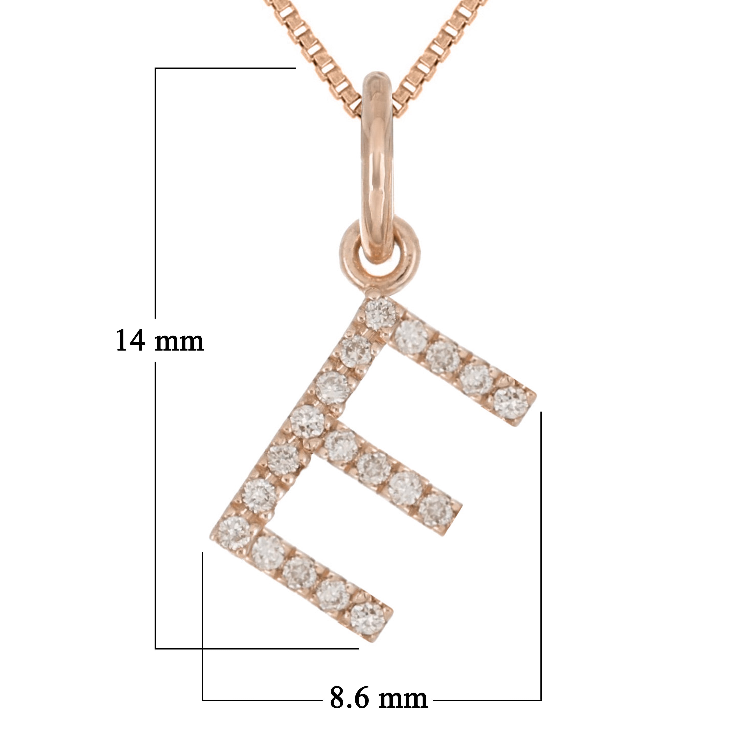 14k Rose Gold Diamond Initial Letter E Charm Pendant Necklace 18" - Letter E,Rose