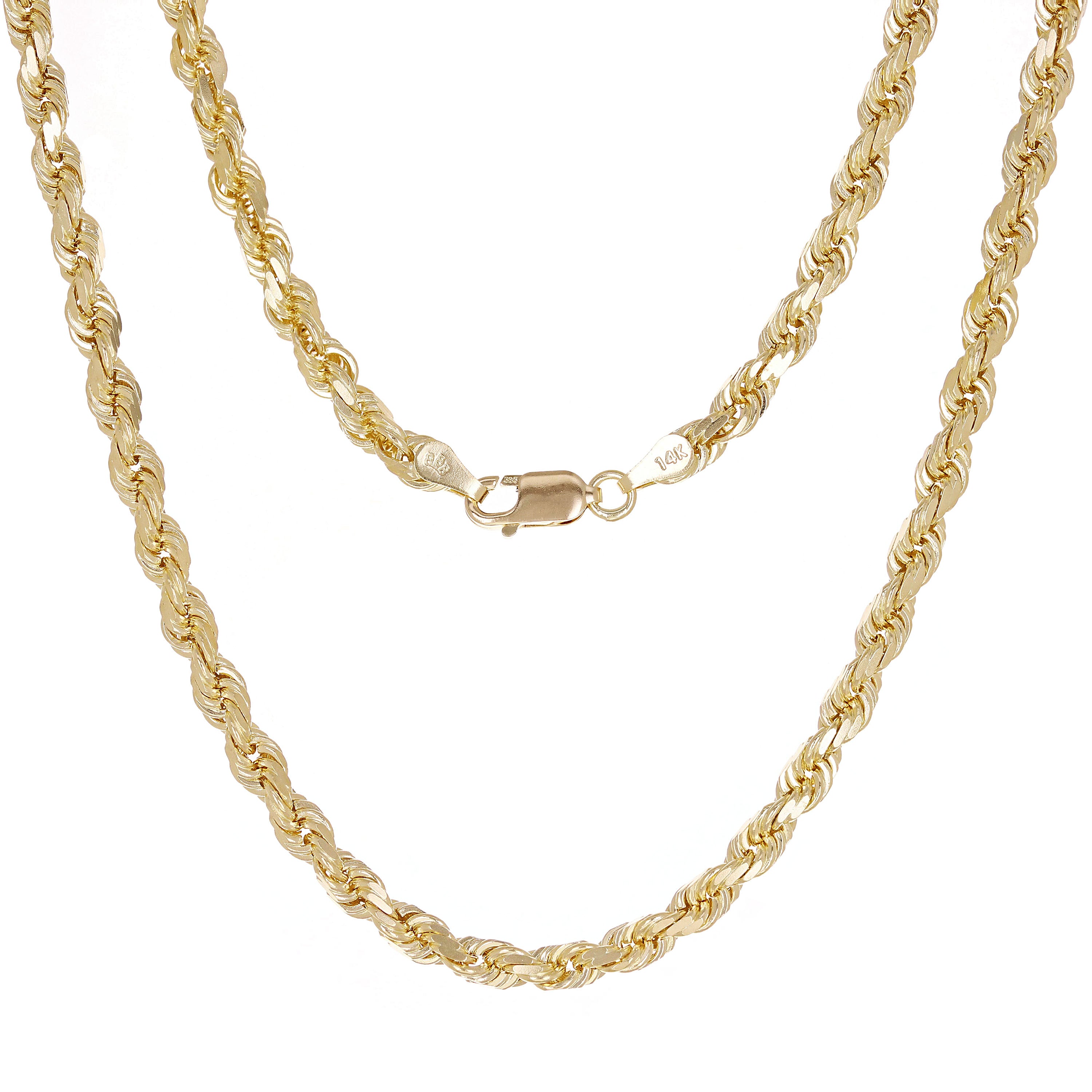 14k Yellow Gold Solid Diamond Cut Rope Twist Chain Necklace 20" 4mm 26 grams - 20" 26 grams