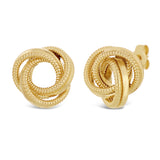Italian 14k Yellow Gold Triple Love Knot Eternity Circle Rope Stud Earrings - Triple Textured