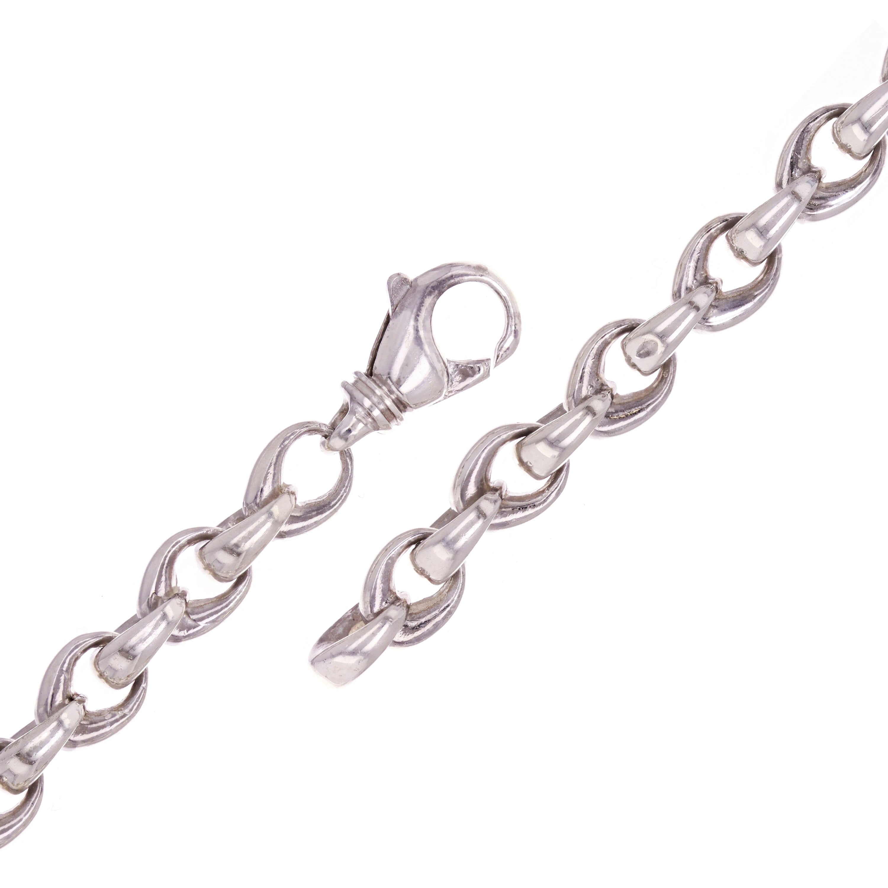 14k White Gold Handmade Fashion Link Bracelet 7" 8.4mm 39.4 grams - White,7"