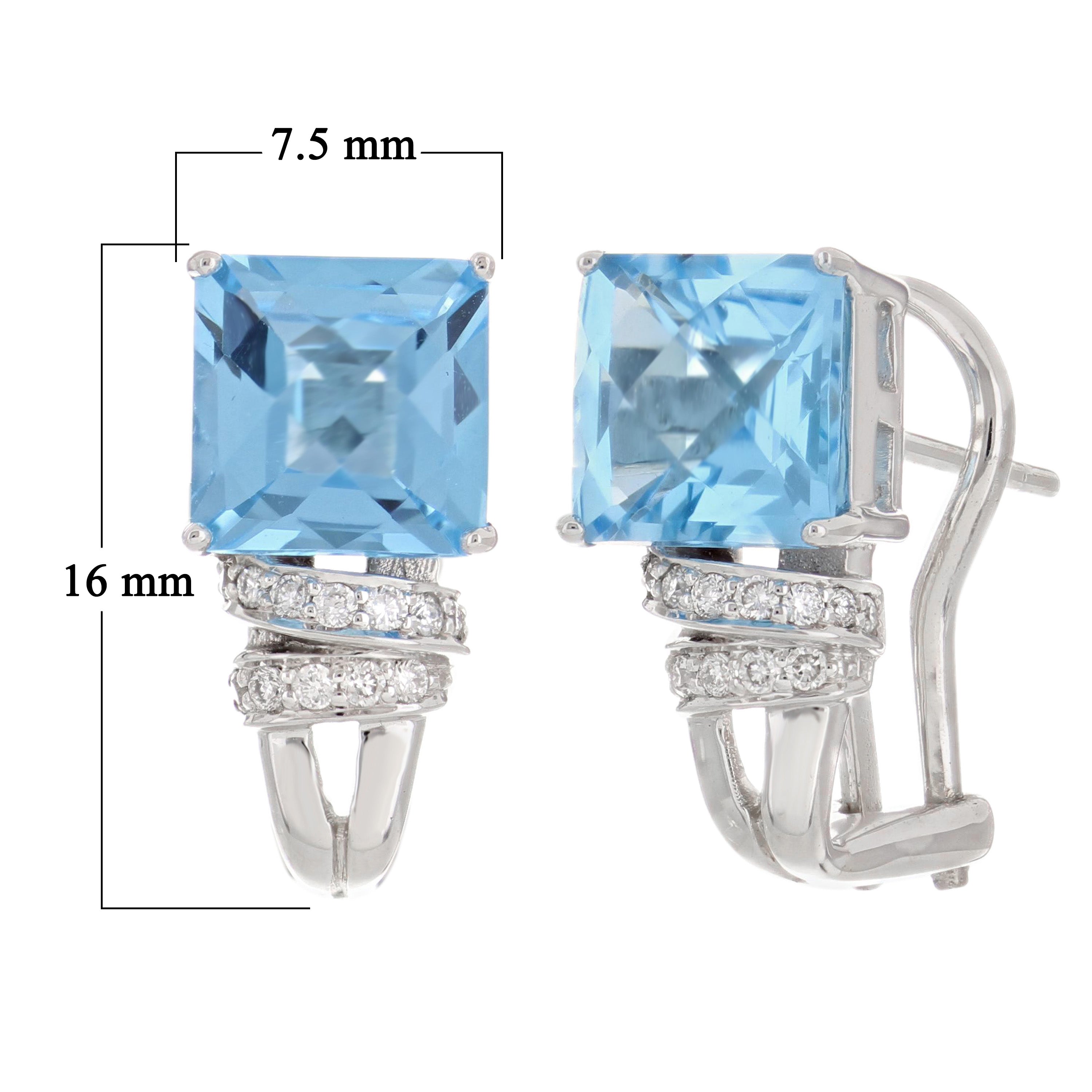 14k White Gold Blue Topaz & Diamond Earrings