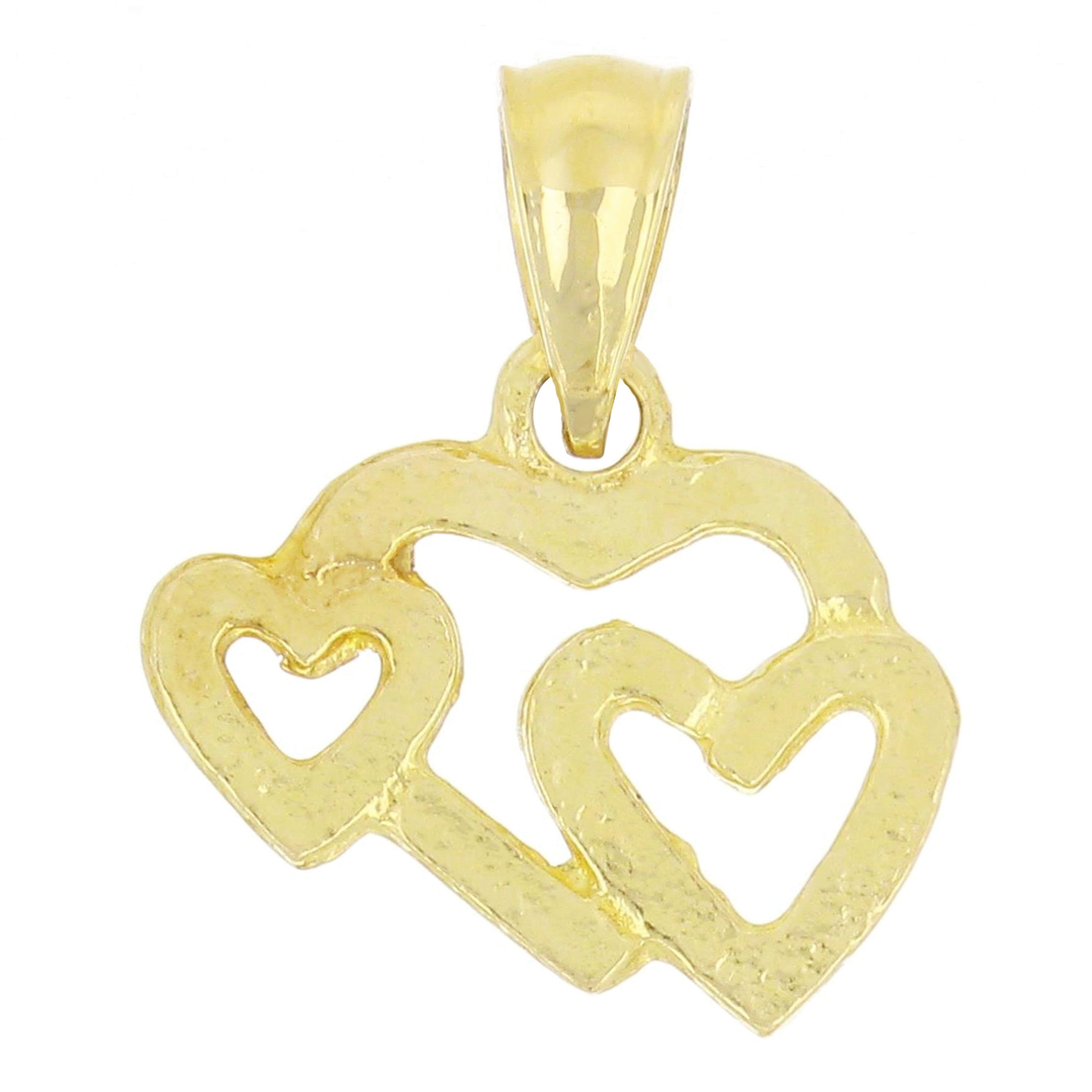 14k Yellow Gold Triple Open Heart Pendant - Yellow