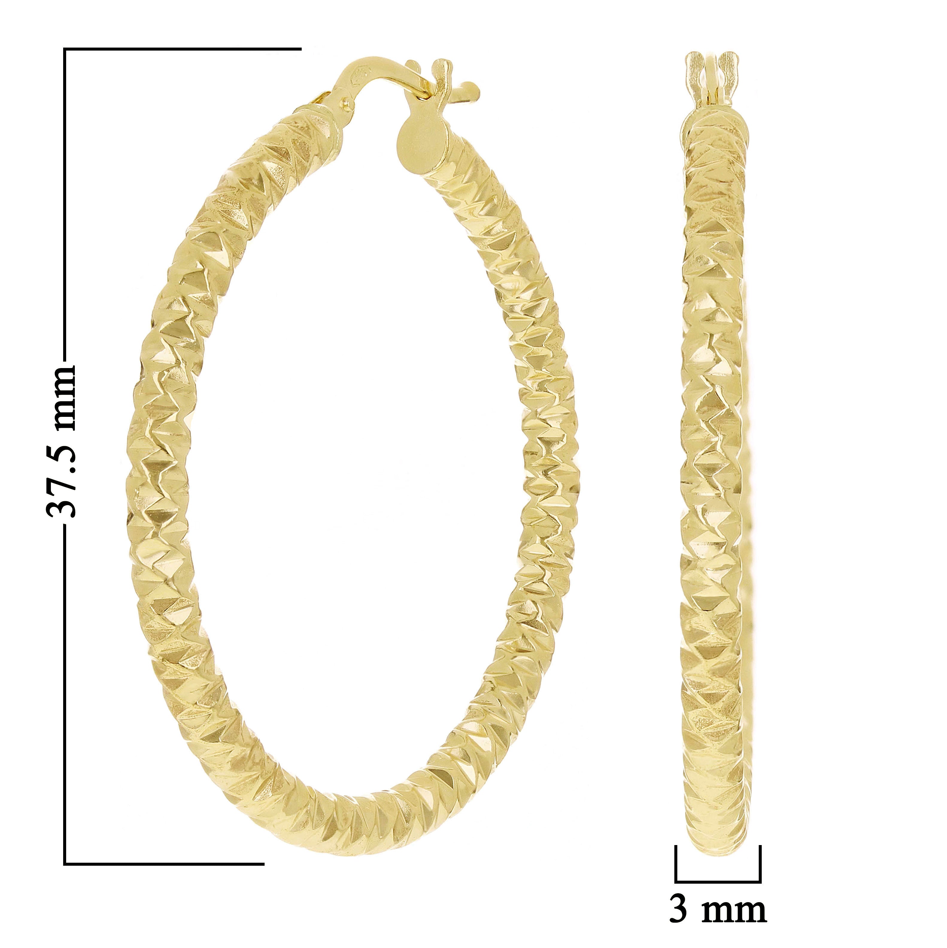 Italian 14k Yellow Gold Diamond Cut Round Hoop Earrings 1.5" 3mm 2.8 grams