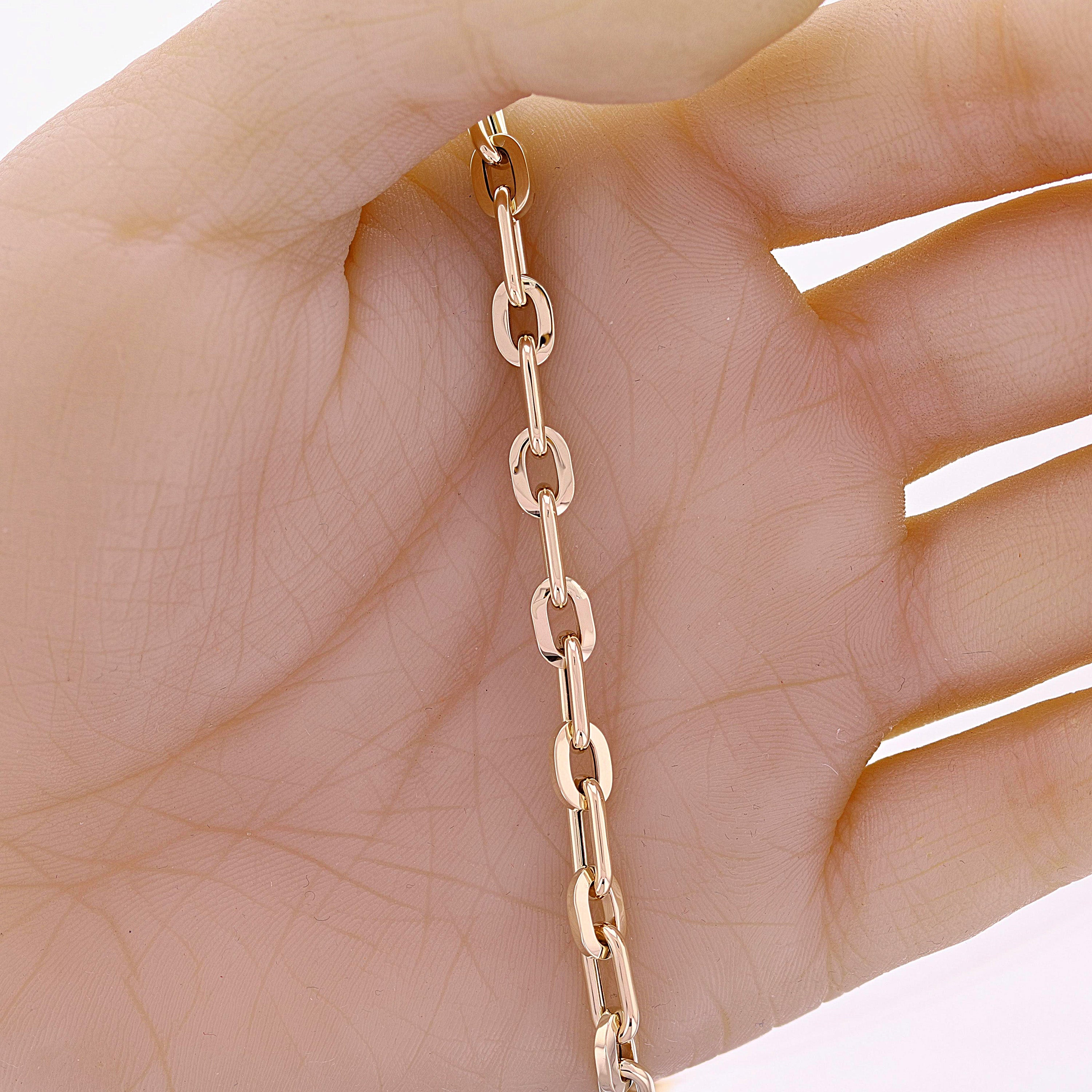Italian 14k Yellow Gold Hollow Oval Paper Clip Link Chain Bracelet 7.5" 5mm 4.3g