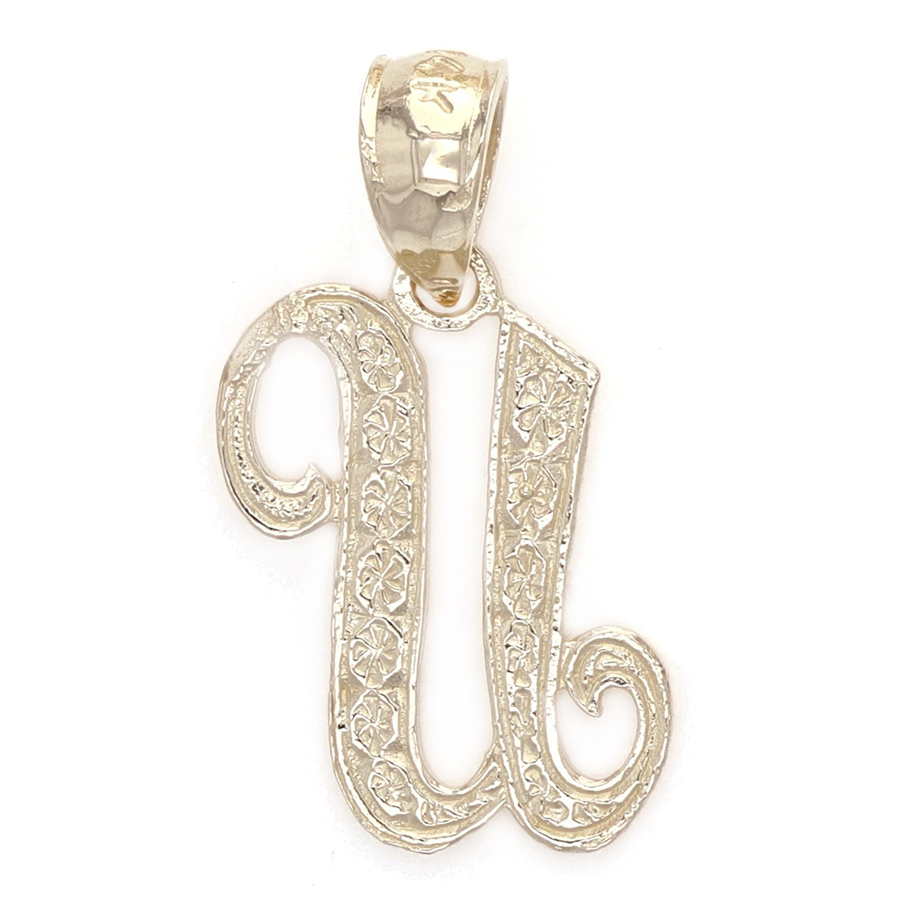 14k Yellow Gold Initial Letter U Alphabet Charm Pendant - Letter U,Yellow