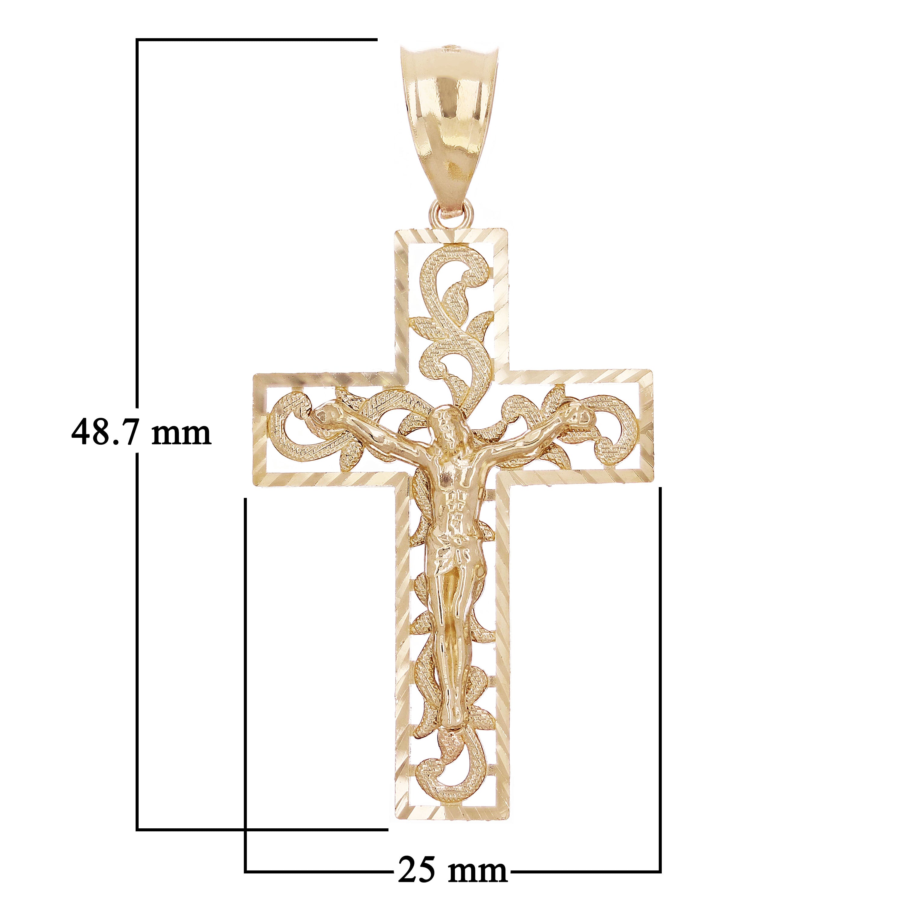 14k Yellow Gold Filigree Diamond Cut Jesus Cross Crucifix Pendant 1.9" 4.4 grams