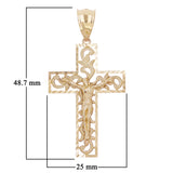 14k Yellow Gold Filigree Diamond Cut Jesus Cross Crucifix Pendant 1.9" 4.4 grams