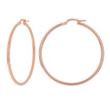 Italian 14k Rose Gold High Polished Plain 2mm Hollow Hoop Earrings 1.6" 2.5grams - Rose,Size 1.6" 2.5 grams