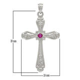 14k White Gold Ruby Gemstone Religious Cross Charm Pendant 5.4 grams - White
