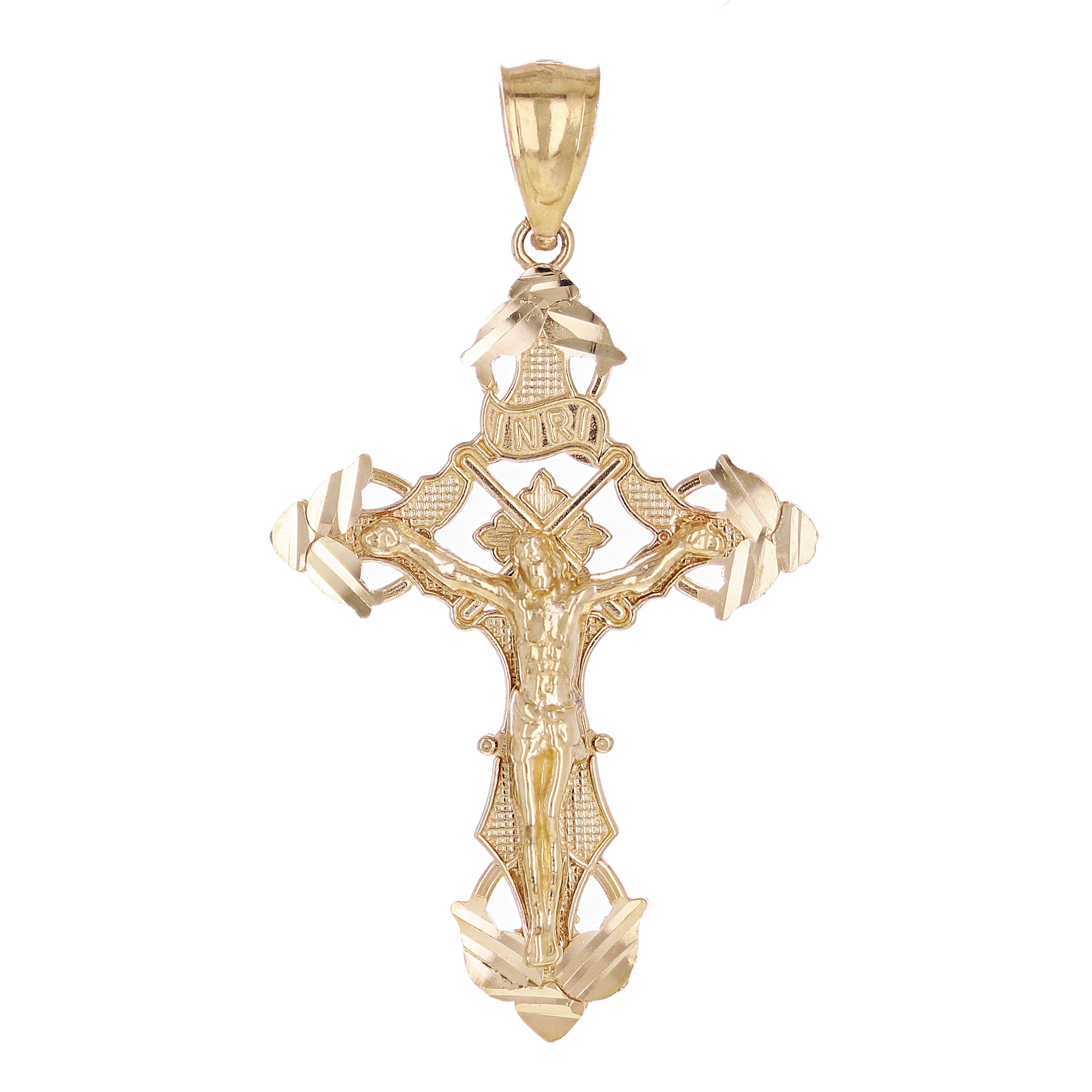14k Yellow Gold Crucifix INRI Jesus Christ 3D Cross Pendant 1.4" 2 grams