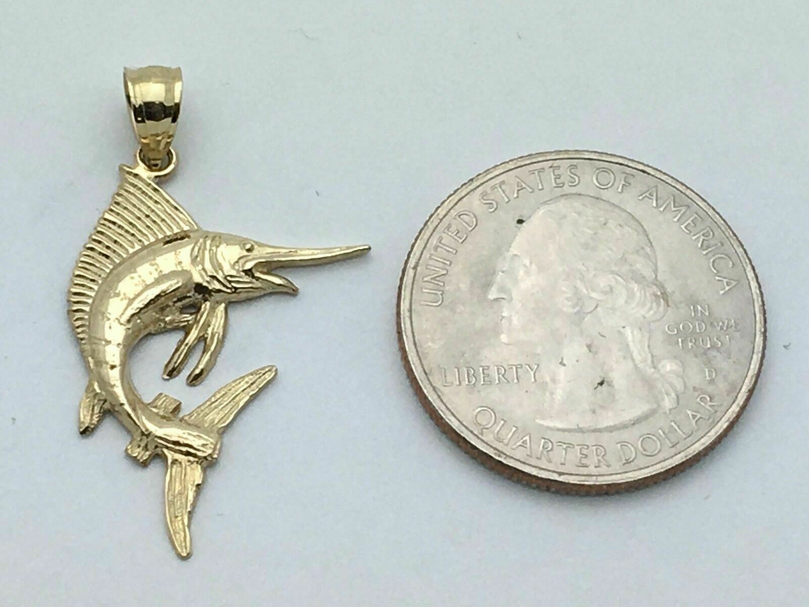 14k Yellow Gold Solid Marlin Fish Charm Pendant 1.8 grams