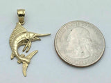 14k Yellow Gold Solid Marlin Fish Charm Pendant 1.8 grams