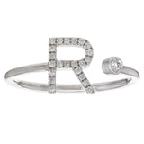 14k White Gold Diamond Initial Letter R Ring Size 6 - Letter R,White