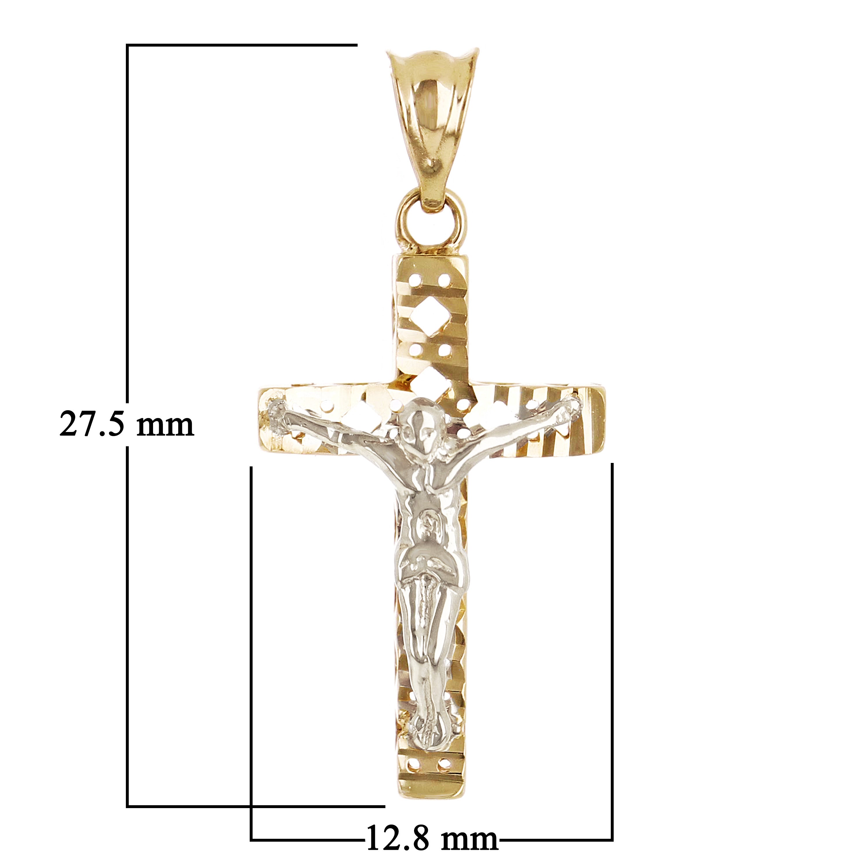 Italian 14k Two Tone Gold 3D Double Sided Crucifix Cross Charm Pendant 1.1" 1.7g