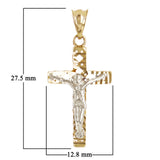 Italian 14k Two Tone Gold 3D Double Sided Crucifix Cross Charm Pendant 1.1" 1.7g