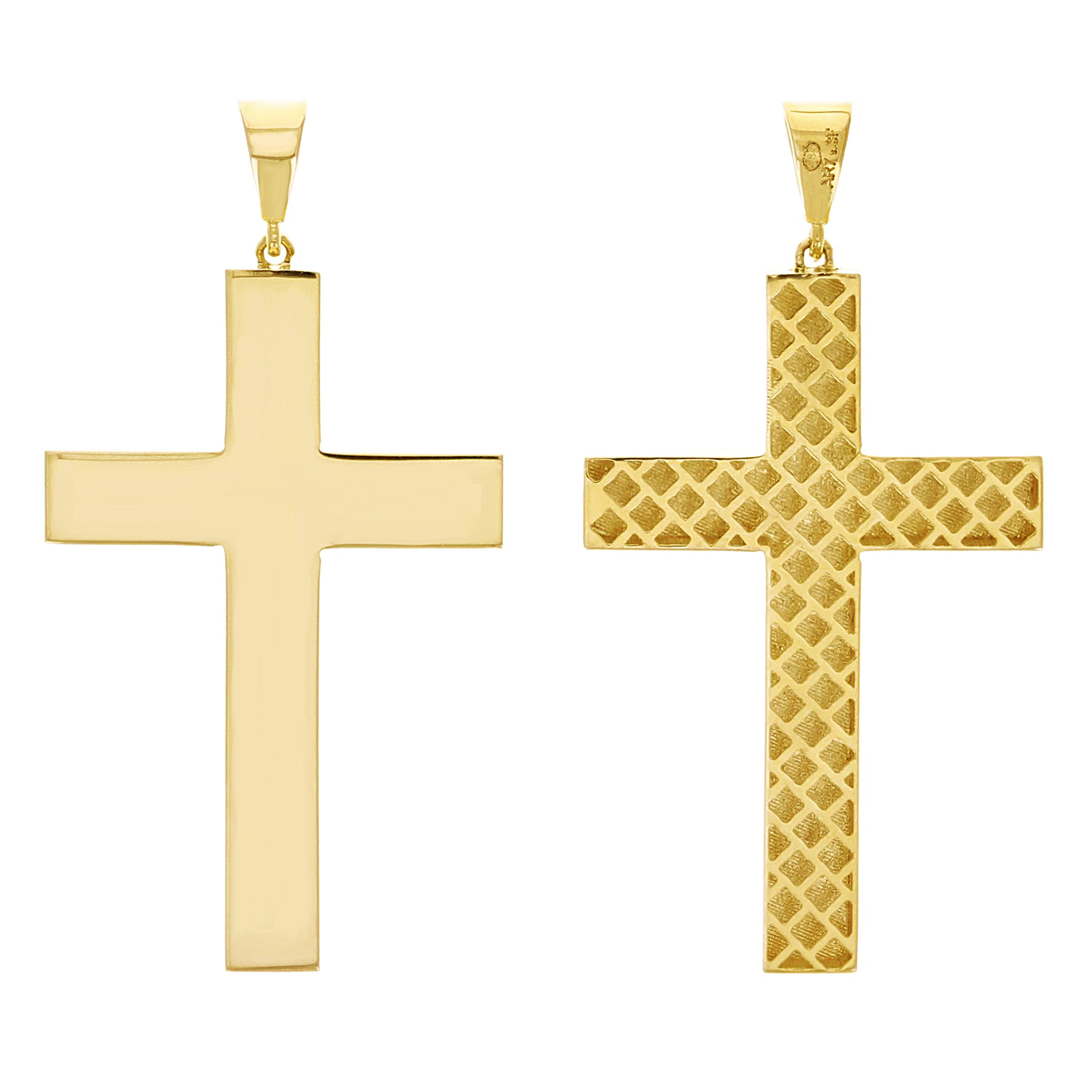 Italian 14k Yellow Gold Hollow Plain 3D Cross Charm Pendant 1.7" 2.8 grams