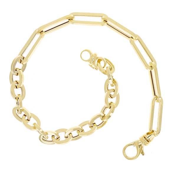 Italian 14k Yellow Gold Oval & Paper Clip Link Chain Bracelet 8