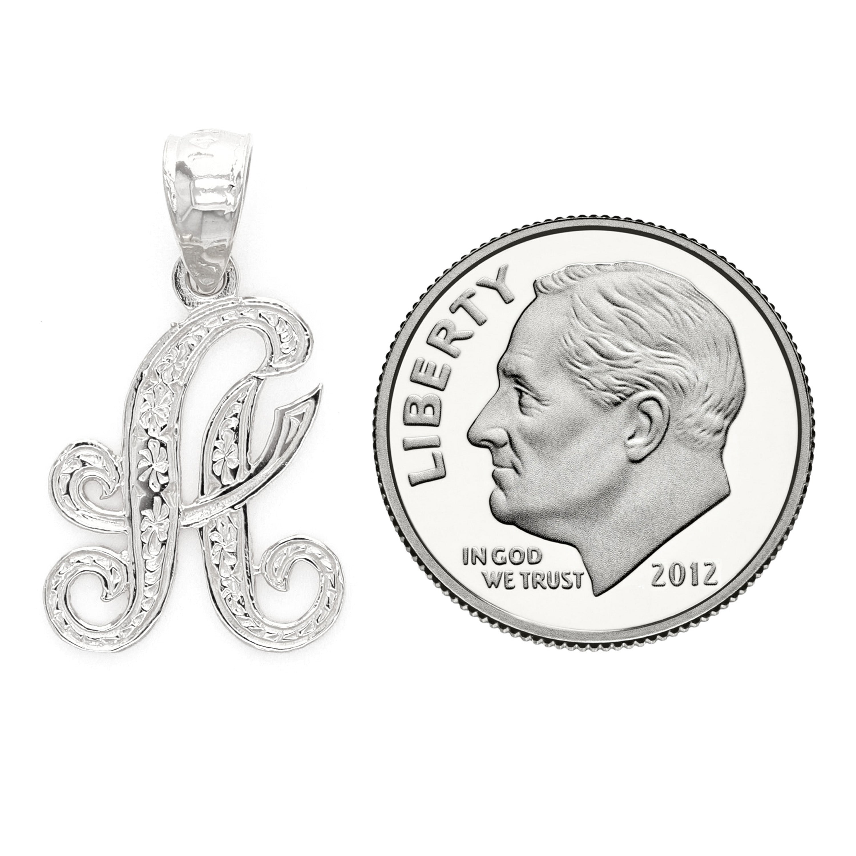 14k White Gold Initial Letter A Alphabet Charm Pendant - Letter A,White
