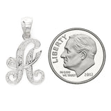 14k White Gold Initial Letter A Alphabet Charm Pendant - Letter A,White