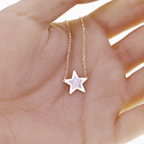 Italian 14k Yellow Gold Pearl Star Charm Pendant Necklace 16.5-17.5" 1.8 grams