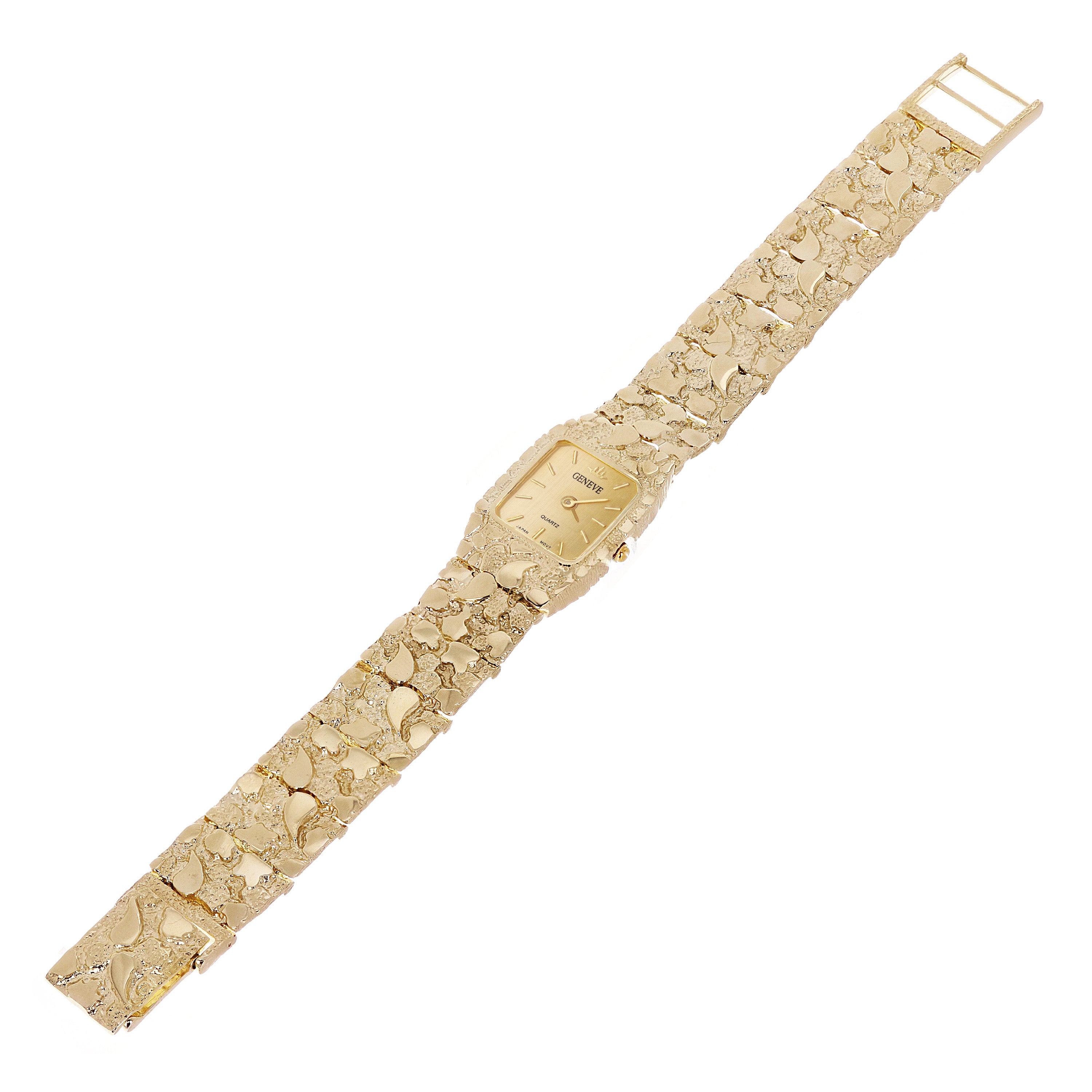 Women's 14k Yellow Gold Nugget Link Wrist Bracelet Geneve Watch 6.5-7" 42 grams - Gold Faceplate 8"