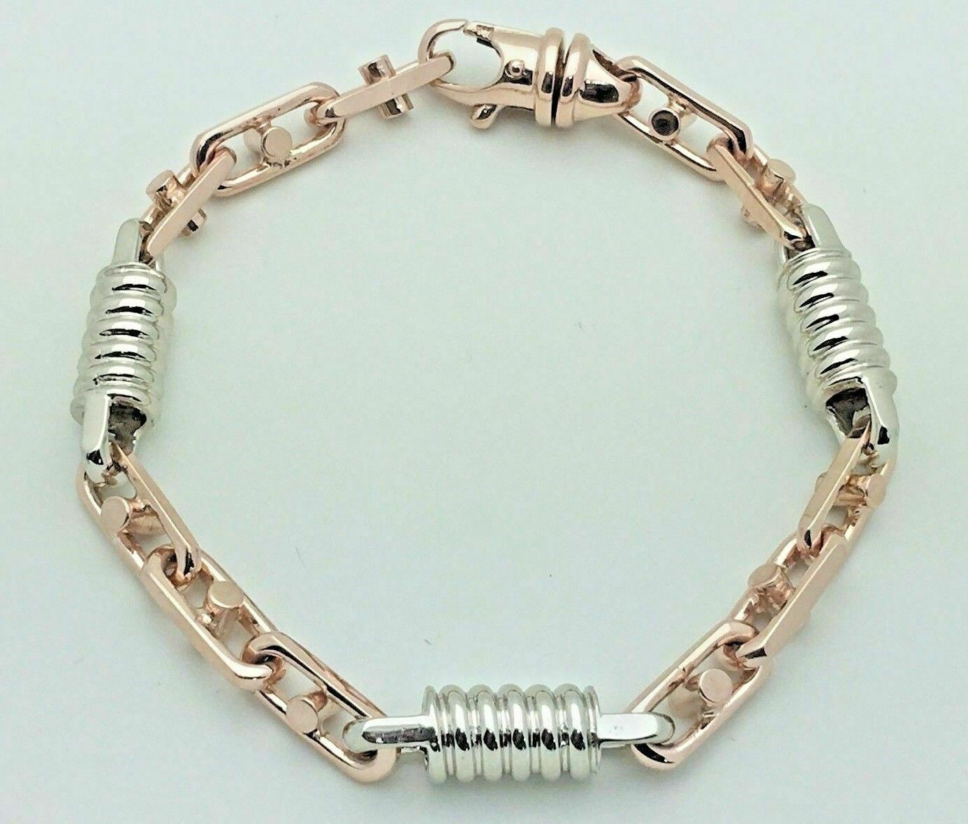 14k White & Rose Gold Handmade Fashion Link Bracelet 8" 7mm 28.5 grams