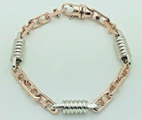 14k White & Rose Gold Handmade Fashion Link Bracelet 8" 7mm 28.5 grams