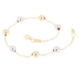 Italian 14k Yellow & White Gold Ball Bead Station Bracelet 7.5" 6mm 2.2 grams