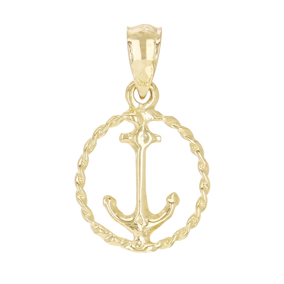 14k Yellow Gold Anchor in Rope Frame Charm Pendant 22mm x 13mm 1 gram - Yellow