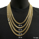 Italian 10k Yellow Gold Hollow Miami Cuban Chain Necklace 20" 7.8mm 29 grams - 20" 29 grams