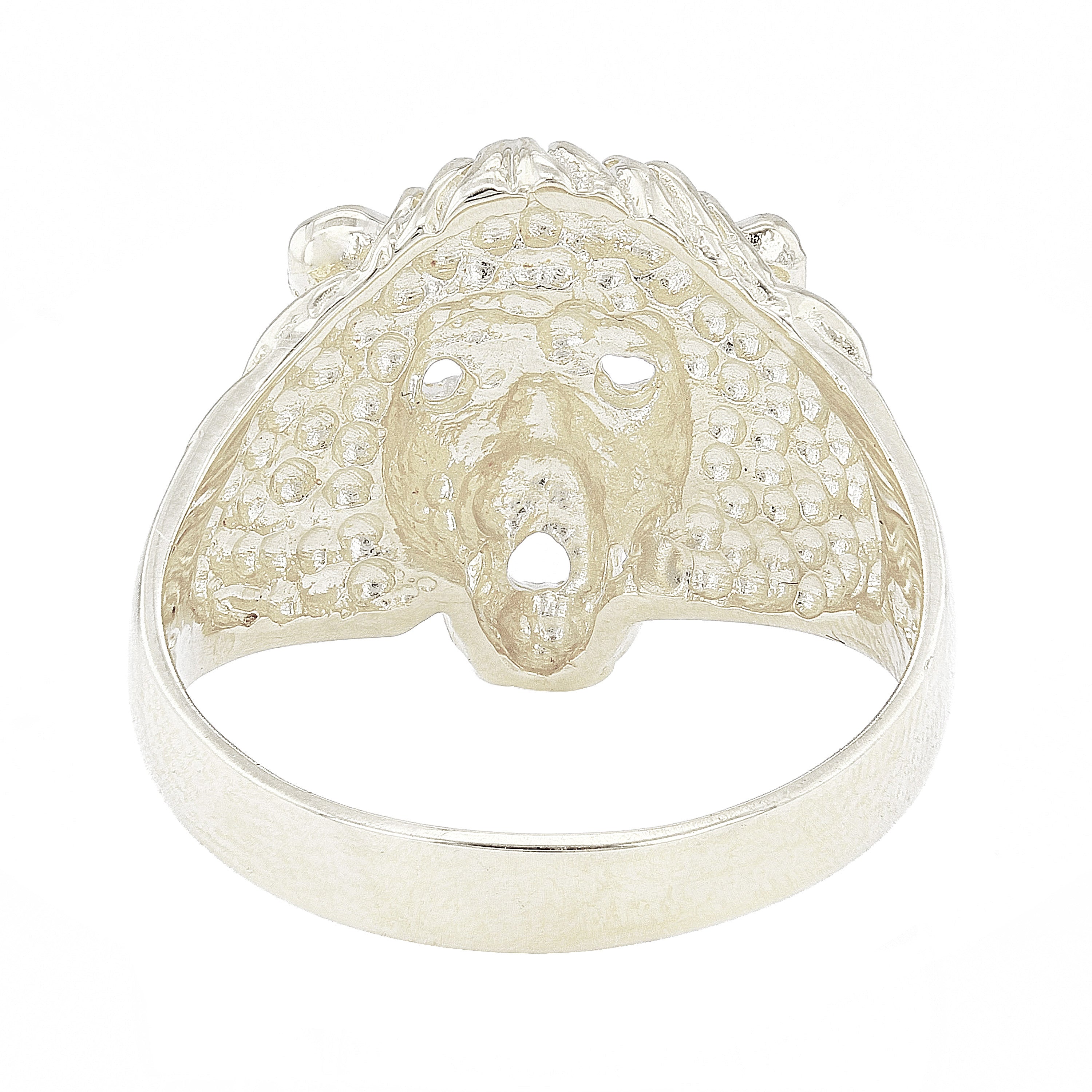 Men's 14k White Gold Big Lion Head Closed Eyes Ring Size 7 - Ring Size 7