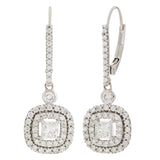 10k White Gold Double Halo Diamond Lever Back Drop Dangle Earrings 1.00CT