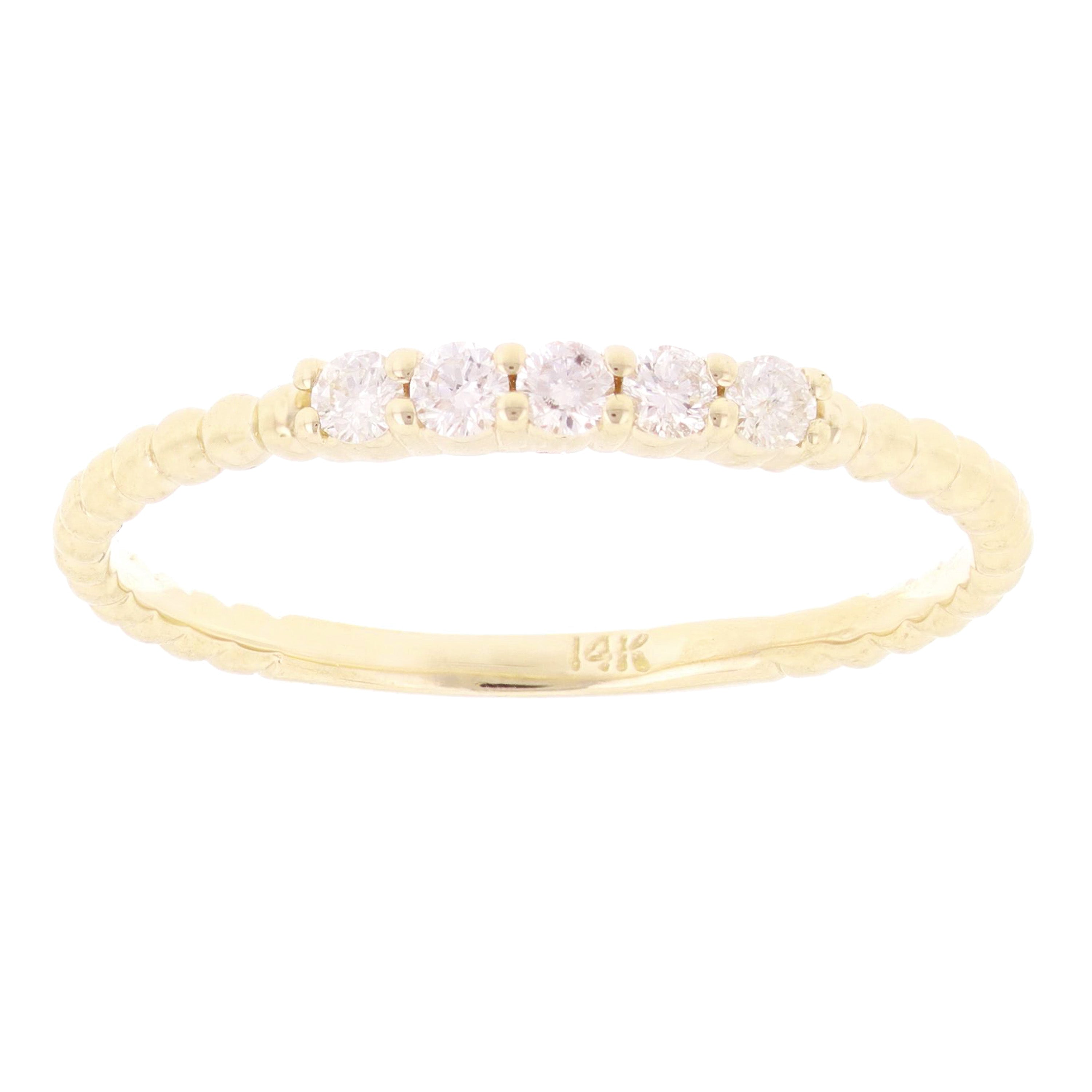 14k Yellow Gold 0.15ctw Diamond 4-Stone Slim Beaded Stackable Band Size 6.5 - Yellow