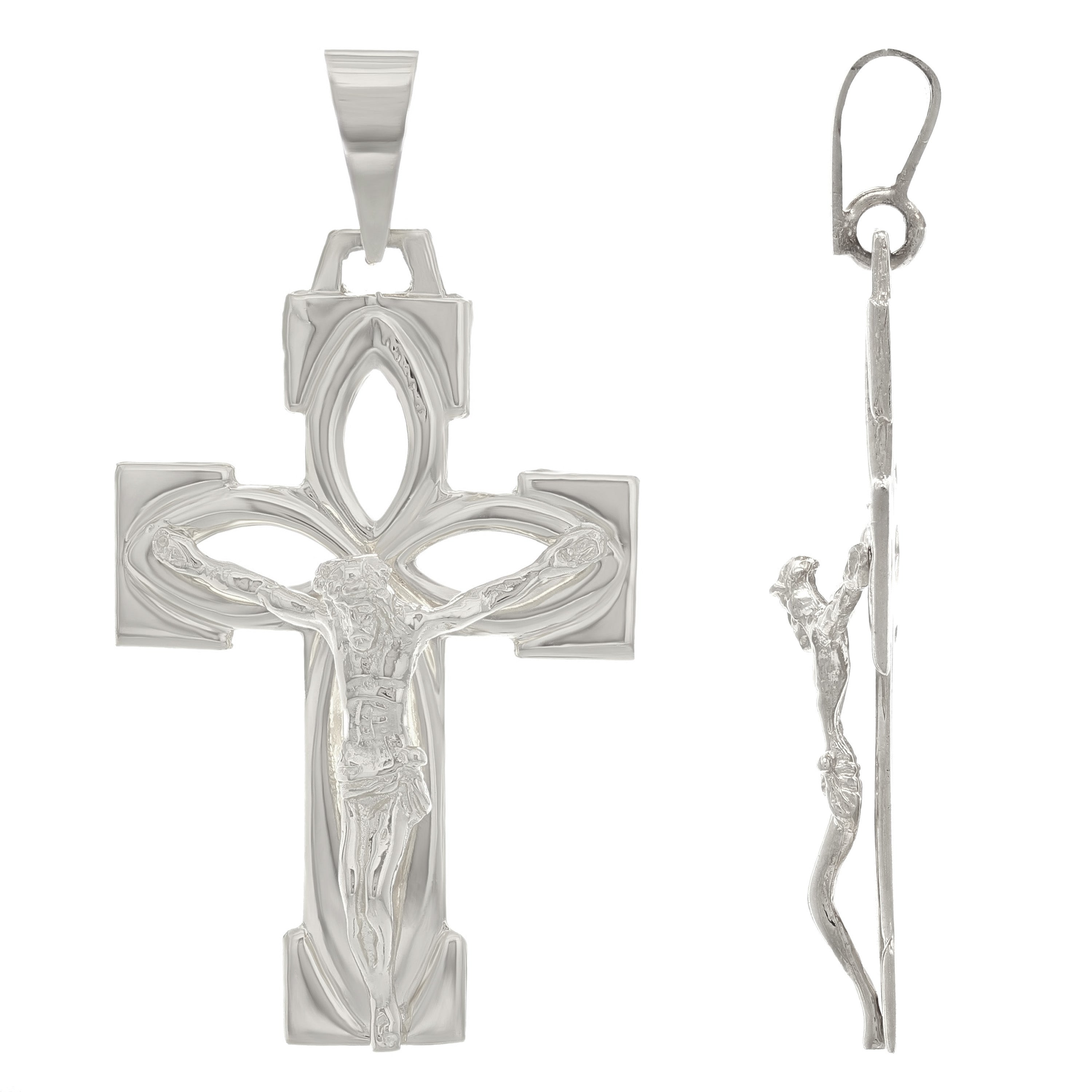 14k White Gold Jesus Christ Crucifix Cross Religious Charm Pendant 5.2 grams - White