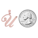 14k Rose Gold Initial Letter U Alphabet Charm Pendant - Letter U,Rose