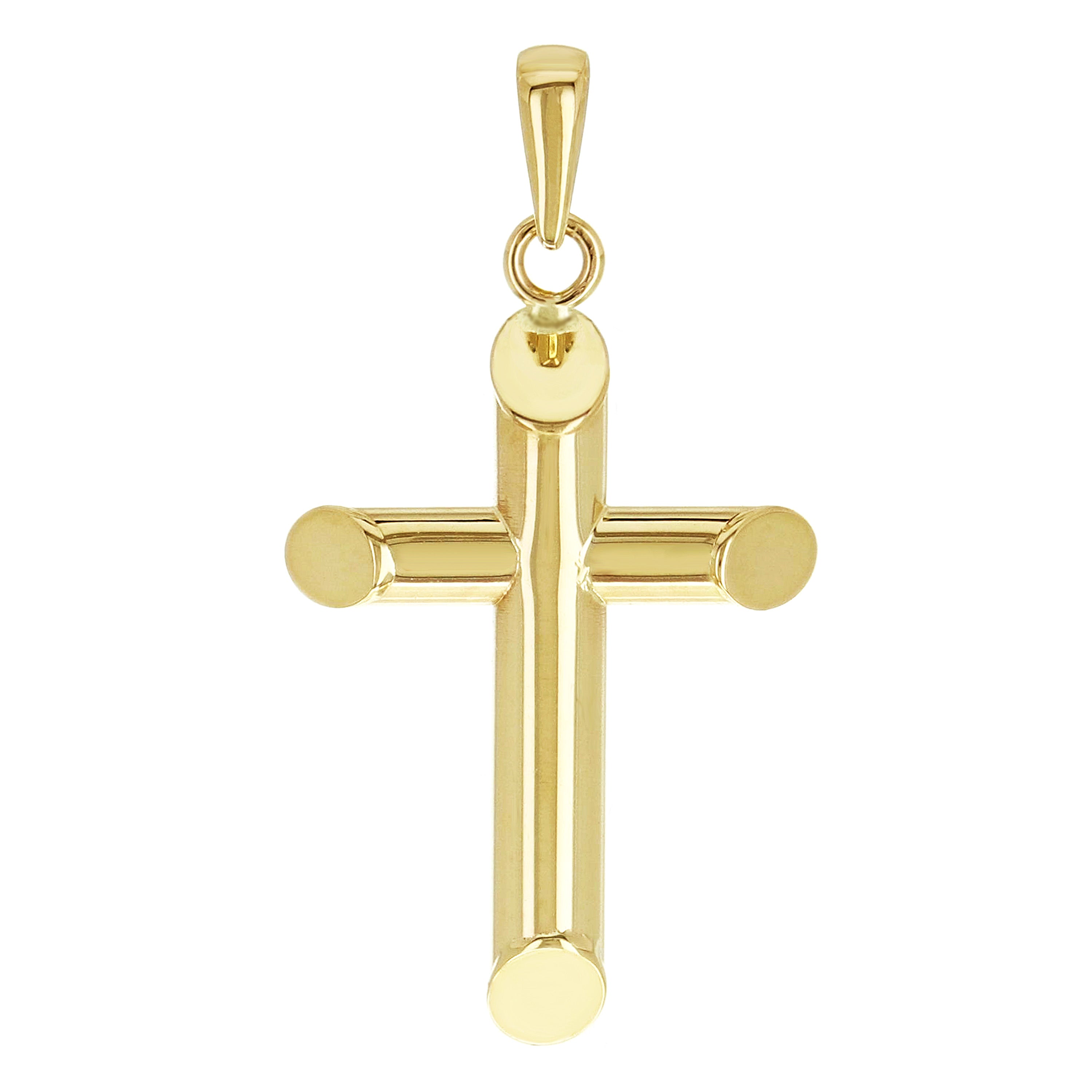 Italian 14k Yellow Gold Hollow High Polish Plain Cross Charm Pendant 1" 0.7 gram