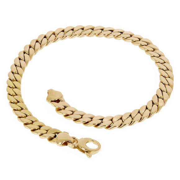 Italian 14k Yellow Gold Hollow Flat Miami Cuban Link Bracelet 8.5