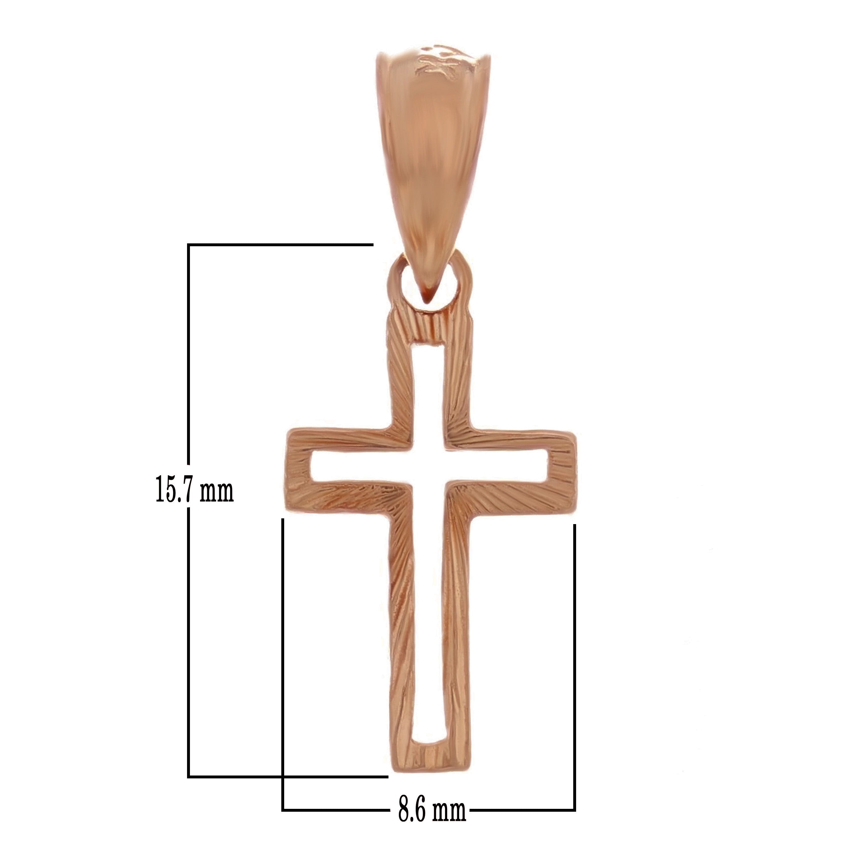 14k Rose Gold Christian Religious Small Open Cross Charm Pendant 0.8gram - White