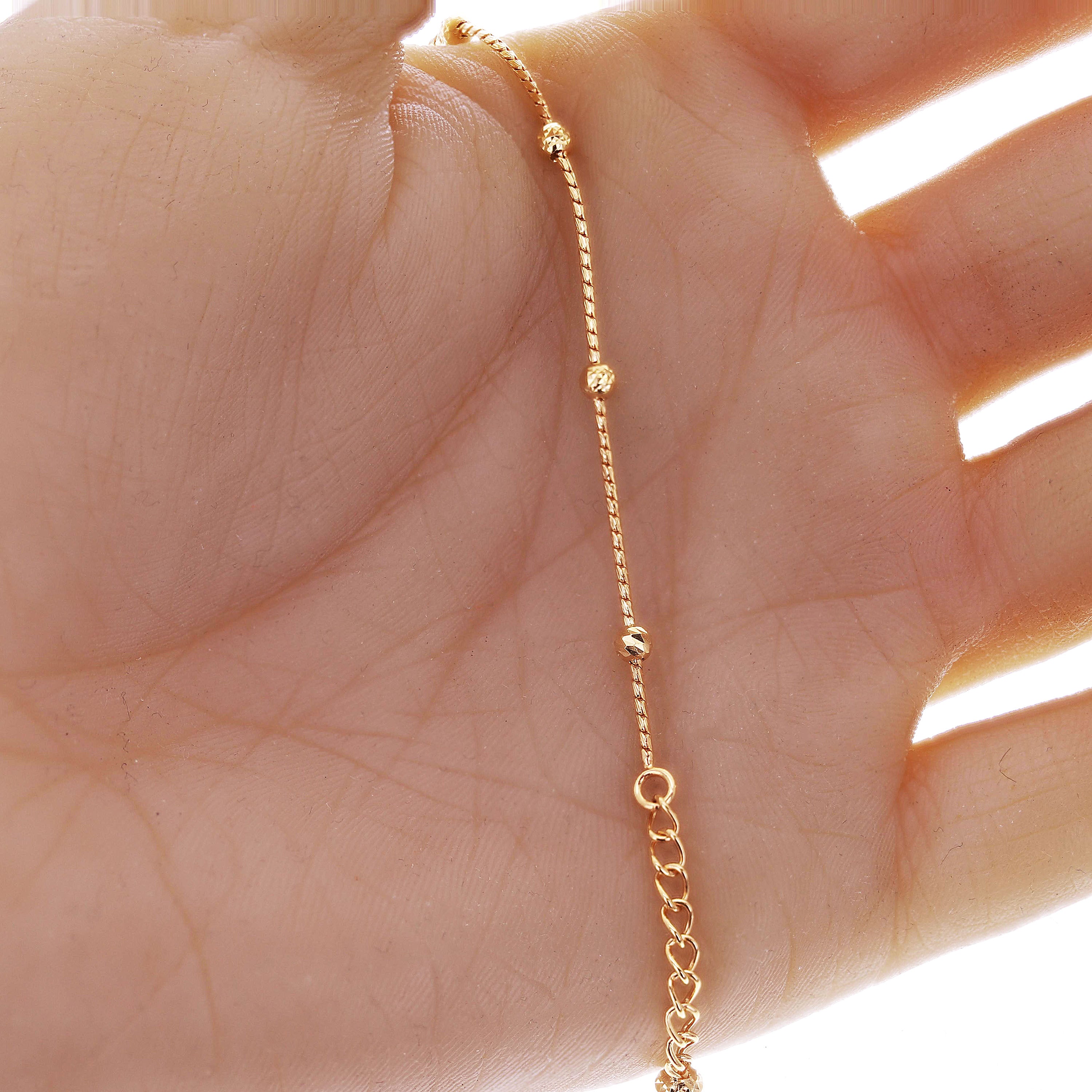 Italian 18k Yellow Gold Diamond Cut Chain Ball Bead Station Bracelet Adj. 6-7"