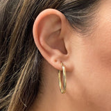 Italian 14k Yellow Gold Honeycomb Medium Hollow Oval Hoop Earrings 1.3"