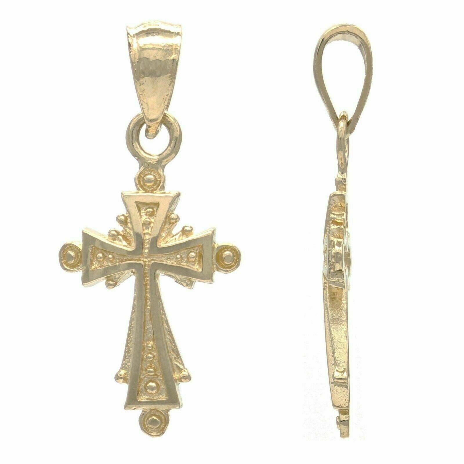 14k Yellow Gold Solid Small Religious Filigree Cross Charm Pendant 1.3 grams