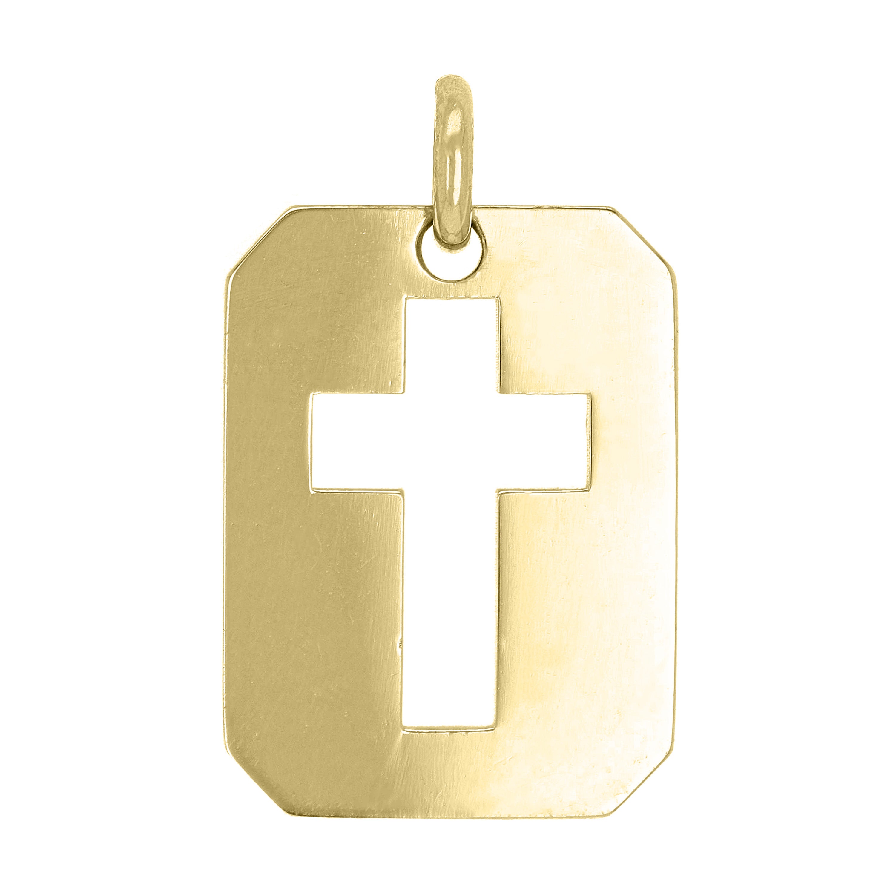 14kt Yellow Gold Cross Cutout Rectangle Charm Pendant  0.9" 3.1 grams