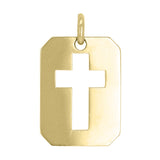 14kt Yellow Gold Cross Cutout Rectangle Charm Pendant  0.9" 3.1 grams