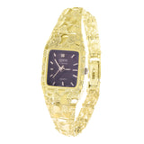 Women's 14k Yellow Gold Nugget Link Bracelet Geneve Diamond Wrist Watch 7.5"