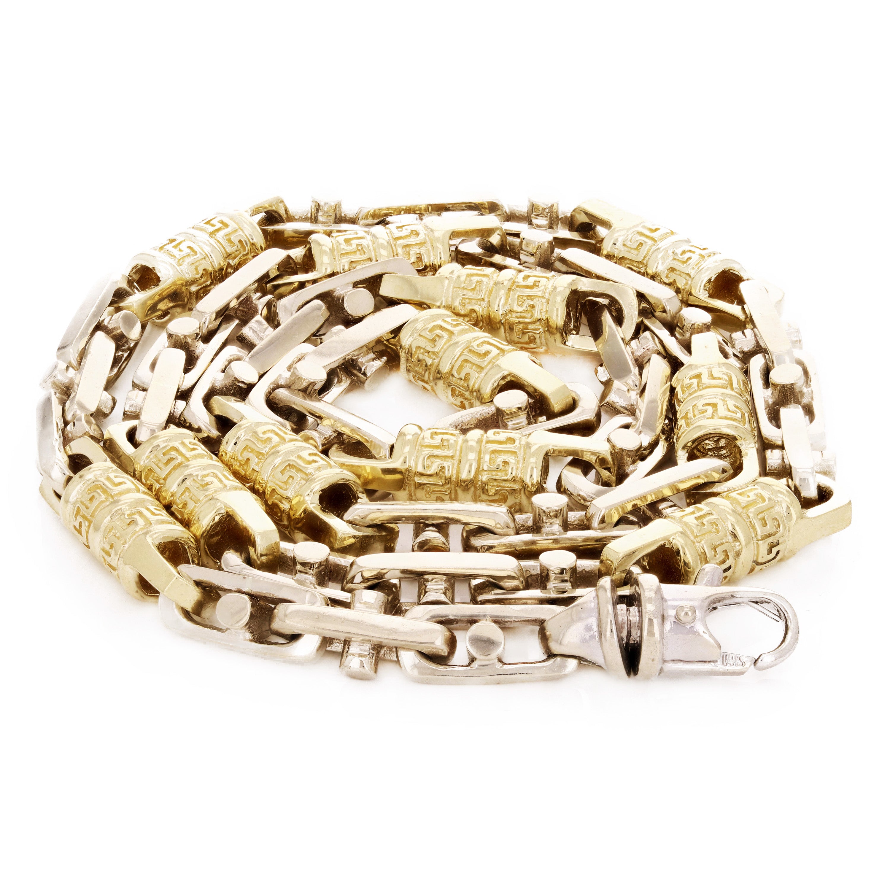 10k Two Tone Gold Solid Handmade Fashion Link Necklace 20" 7.5mm 94.2 grams - 20" 94.2 grams