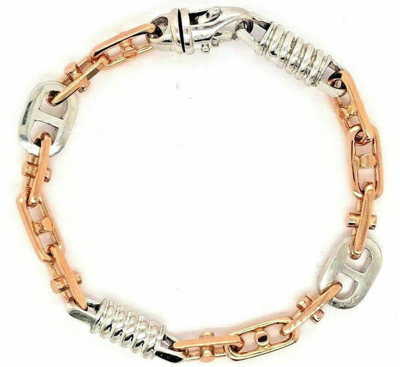 14k Two Tone Gold Handmade Fashion Link Bracelet 8.5